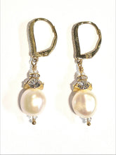 Load image into Gallery viewer, Baroque Pearl Rhinestone drop leverback earrings