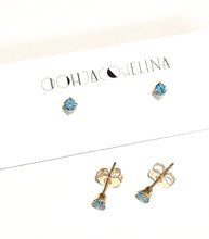 Load image into Gallery viewer, Aquamarine 14K GF Swarovski teal aquamarine turquoise stud earrings