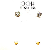 Load image into Gallery viewer, Duo of gold Heart studs and Diamond Heart Studs