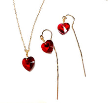 Load image into Gallery viewer, Red Heart swarovski thread earrings