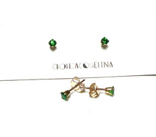 Load image into Gallery viewer, 14K GF Swarovski emerald green stud earrings