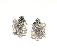 Load image into Gallery viewer, Shannon pearl and Diamond cluster stud earrings