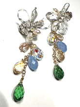 Load image into Gallery viewer, Long Flower earrings Pearl and crystal rhinestone