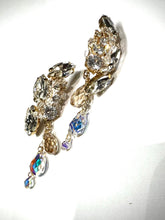 Load image into Gallery viewer, Long Flower earrings Pearl and crystal rhinestone