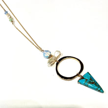 Load image into Gallery viewer, Long hoop Necklace with turquoise, opalite, pearl and Swarovski side detail