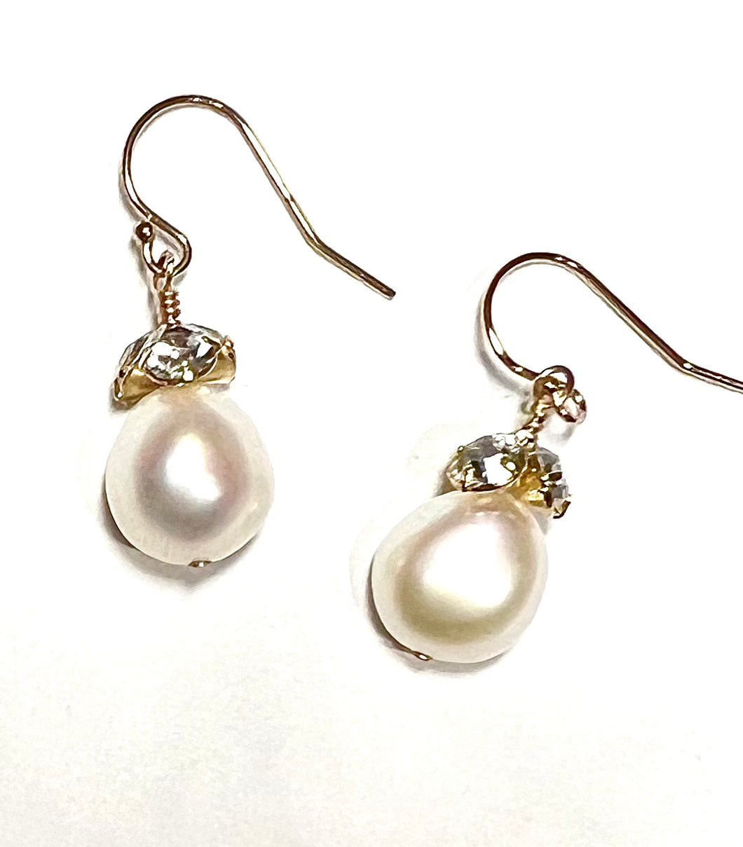 Melissa Bridal Earrings, Pearl Drop Earrings, 14K Gold OR Sterling Silver, Pearl Drop Bridal Earrings, Pearldrop Earrings, Gold and Silver