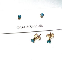Load image into Gallery viewer, Aquamarine 14K GF Swarovski teal aquamarine turquoise stud earrings
