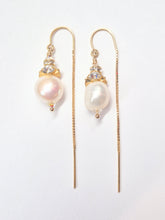 Load image into Gallery viewer, Melissa Bridal Earrings, Pearl Drop Earrings, 14K Gold OR Sterling Silver, Pearl Drop Bridal Earrings, Pearldrop Earrings, Gold and Silver