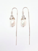 Load image into Gallery viewer, Melissa Bridal Earrings, Pearl Drop Earrings, 14K Gold OR Sterling Silver, Pearl Drop Bridal Earrings, Pearldrop Earrings, Gold and Silver