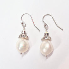 Load image into Gallery viewer, Melissa Bridal Earrings, Pearl Drop Earrings, 14K Gold OR Sterling Silver, Pearl Drop Bridal Earrings, Pearldrop Earrings, Gold and Silver
