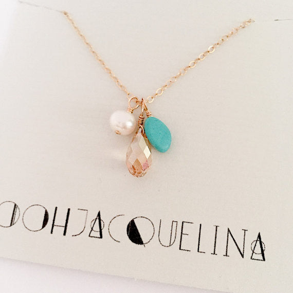 Turquoise Pearl and Swarovski Bauble necklace