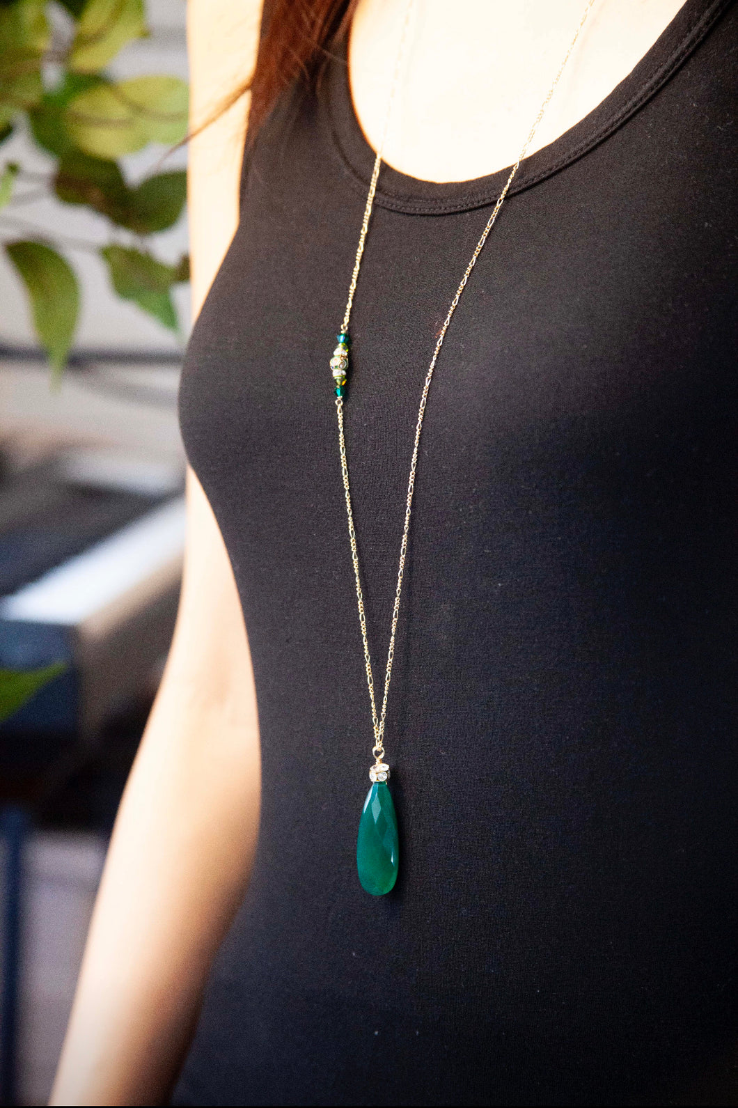 Emerald Edition long green onyx necklace
