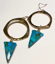 Load image into Gallery viewer, Turquoise Triangle Hoop earrings