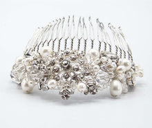 Load image into Gallery viewer, The Princess Bridal tiara hair comb (Silver Rhinestone and Pearl)