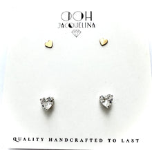 Load image into Gallery viewer, Duo of gold Heart studs and Diamond Heart Studs
