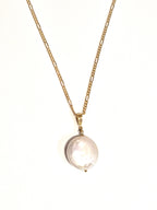 Coin Pearl Drop Figaro Necklace with Swarovski Clasp