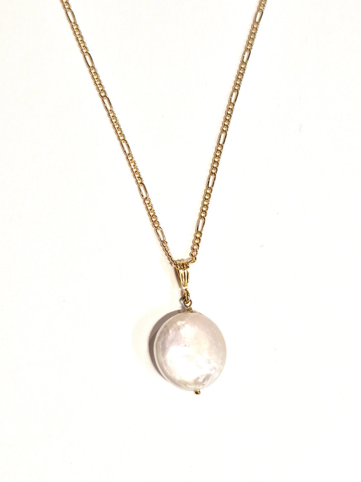 Coin Pearl Drop Figaro Necklace with Swarovski Clasp