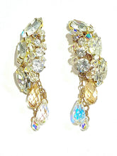 Load image into Gallery viewer, Swarovski cluster drip earrings Pearl and crystal rhinestone
