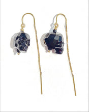 Load image into Gallery viewer, Swarovski crystal skull threader earrings

