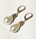Baroque Pearl Rhinestone Drop Leverback Earrings