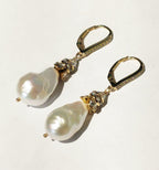 Baroque Pearl Rhinestone Drop Leverback Earrings