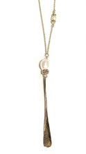 Load image into Gallery viewer, Long Pillar Necklace with pearl and Swarovski side detail
