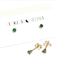 Load image into Gallery viewer, 14K GF Swarovski emerald green stud earrings
