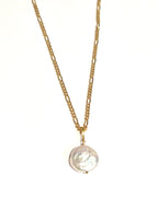 Coin Pearl Drop Figaro Necklace with Swarovski Clasp