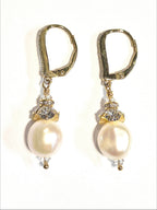 Baroque Pearl Rhinestone Drop Leverback Earrings