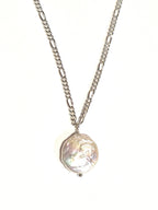 Coin Pearl Drop Figaro Necklace with Swarovski Clasp