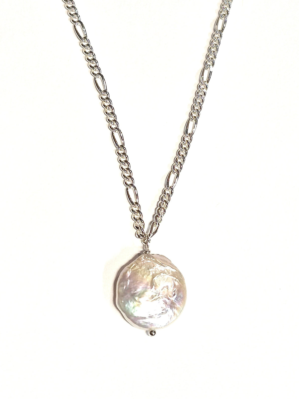 Coin Pearl Drop Figaro Necklace with Swarovski Clasp