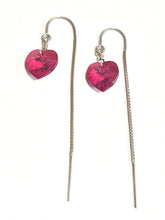 Load image into Gallery viewer, Red Heart swarovski thread earrings
