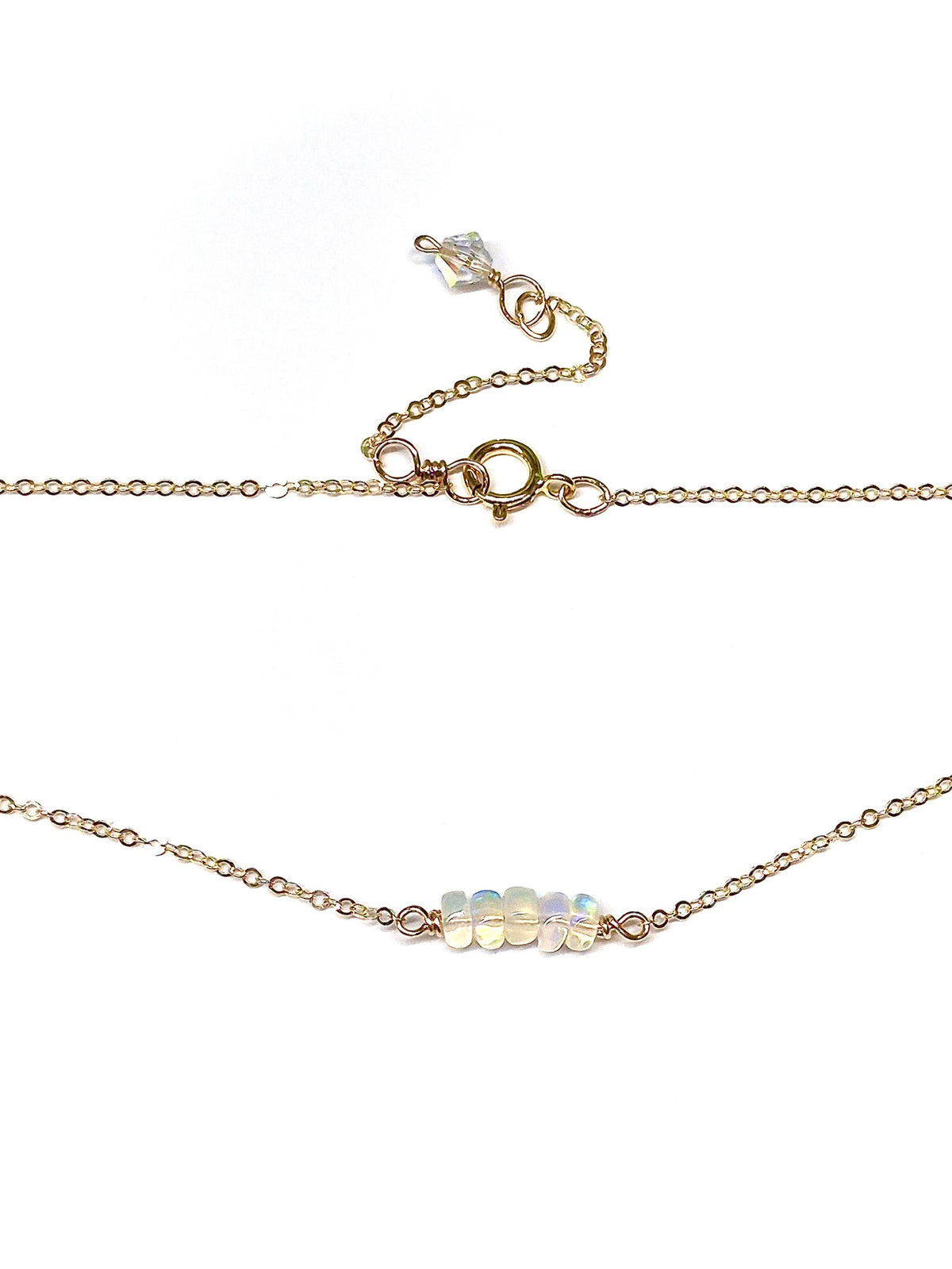 Ethiopian Opal in a Row Necklace with Swarovski Clasp