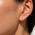 Close-up of an ear wearing a gold stud earring 