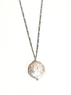 Coin Pearl Drop Figaro Necklace with Swarovski Clasp