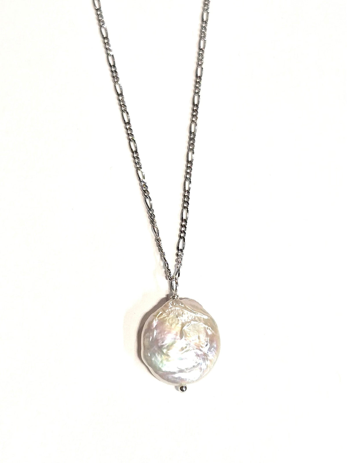 Coin Pearl Drop Figaro Necklace with Swarovski Clasp