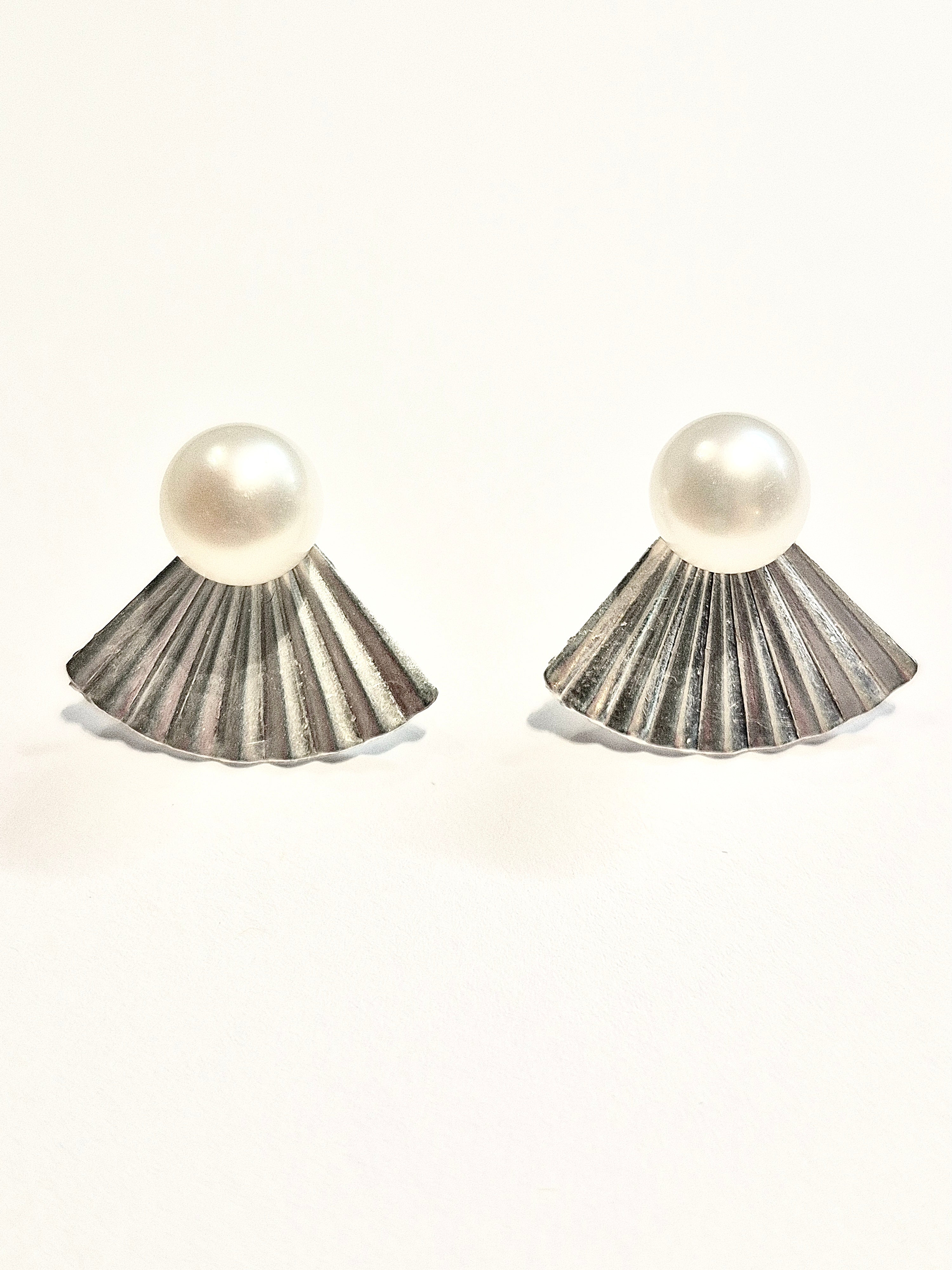 Pearl Fan Ear Jacket Stud Earrings