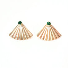 Load image into Gallery viewer, 14K GF Swarovski emerald green stud earrings
