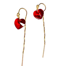 Load image into Gallery viewer, Red Heart swarovski thread earrings

