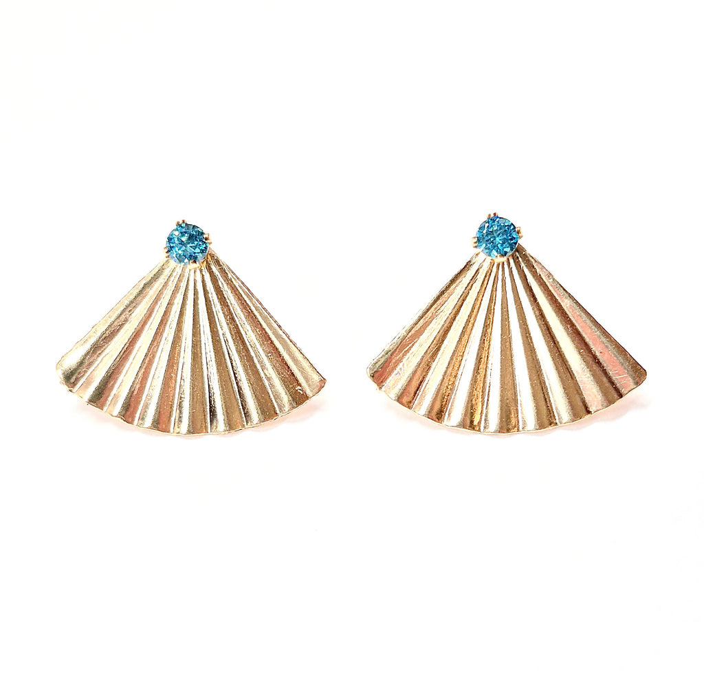 Gold Filled Ear_jacket_ with Aquamarine Swarovski stud earrings