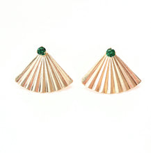 Load image into Gallery viewer, Gold Filled Ear_jacket_ with emerald green Swarovski stud
