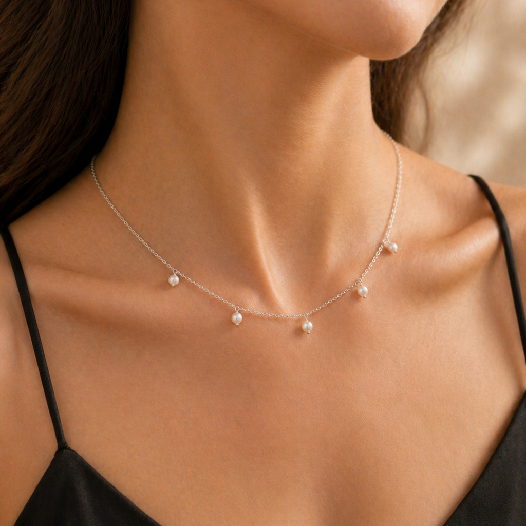 Dangling Pearl Spacer Necklace