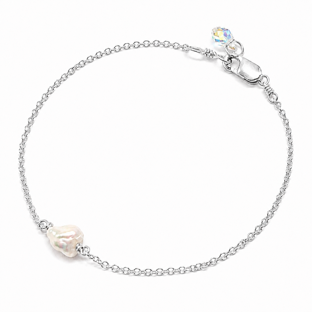 Keshi Bracelet on silver cable chain