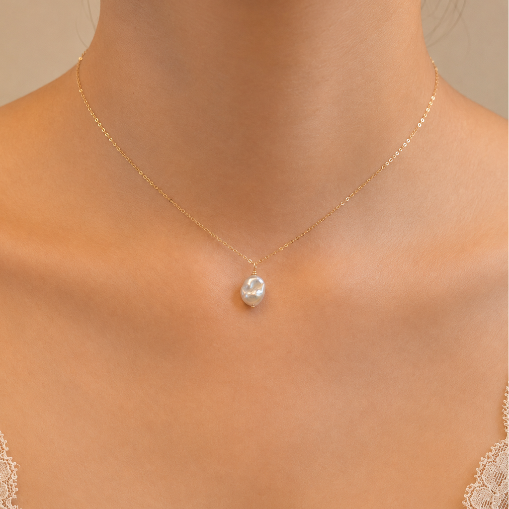 Keshi gold filled pearl chocker necklace