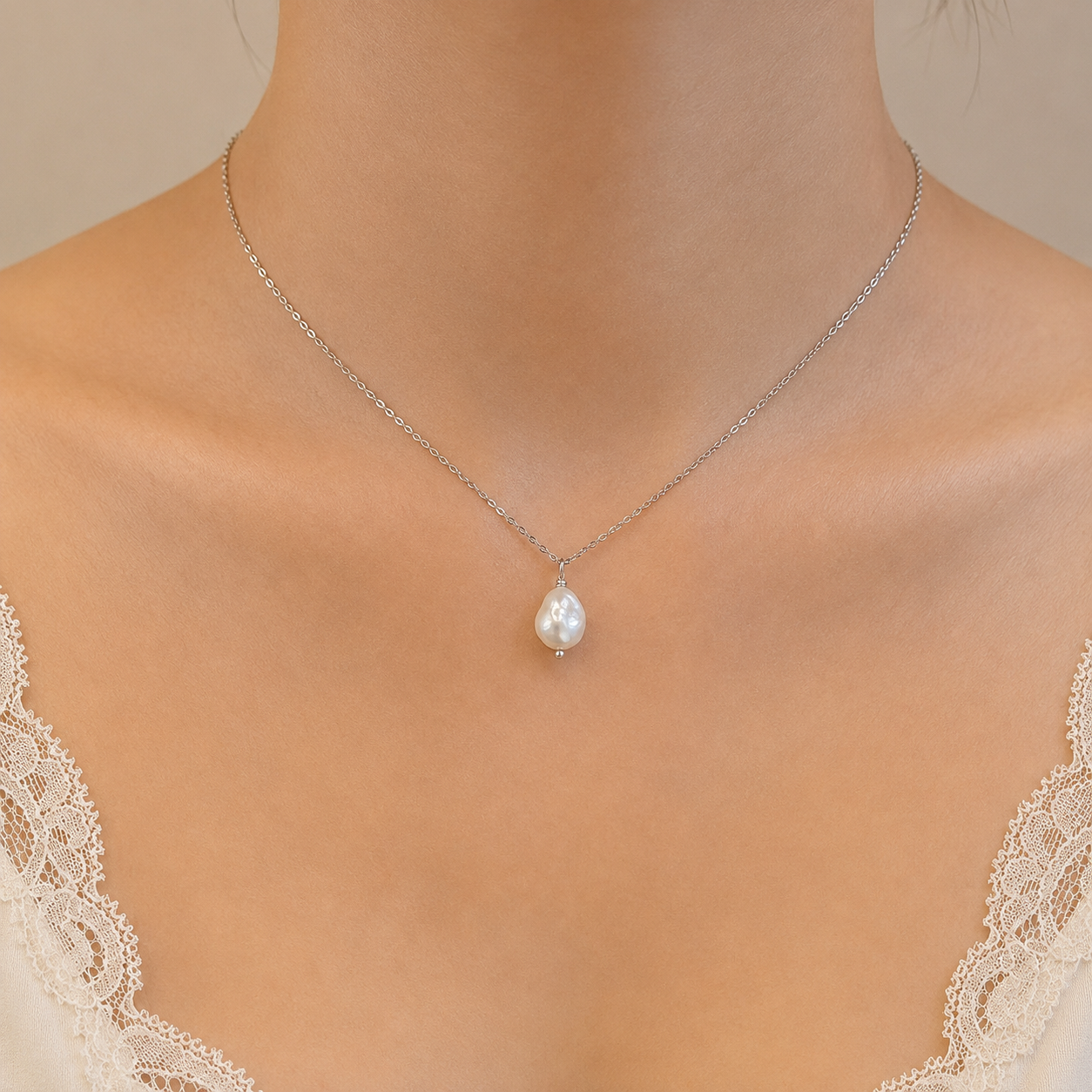 Keshi silver pearl chocker necklace