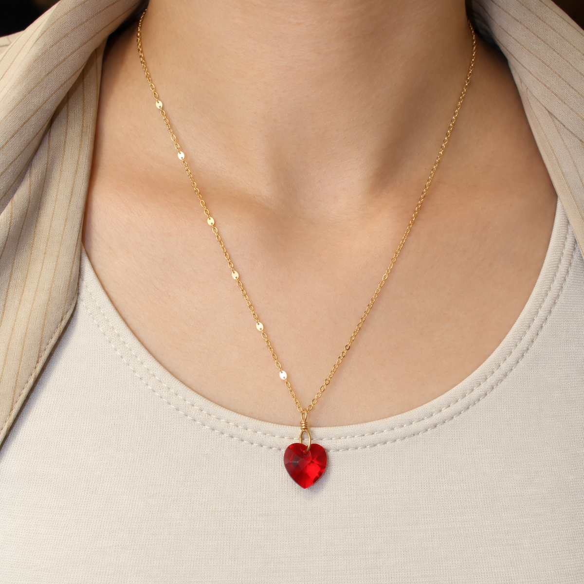 Red heart Swarovski necklace gold filled 