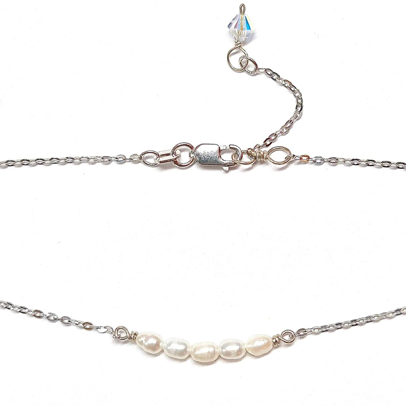 Rice water pearl chocker on sterling silver chain