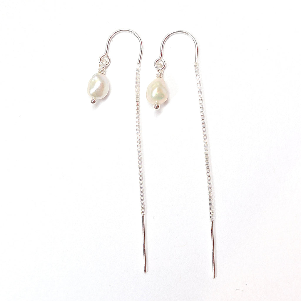 Silver threader earrings with keshi pearl