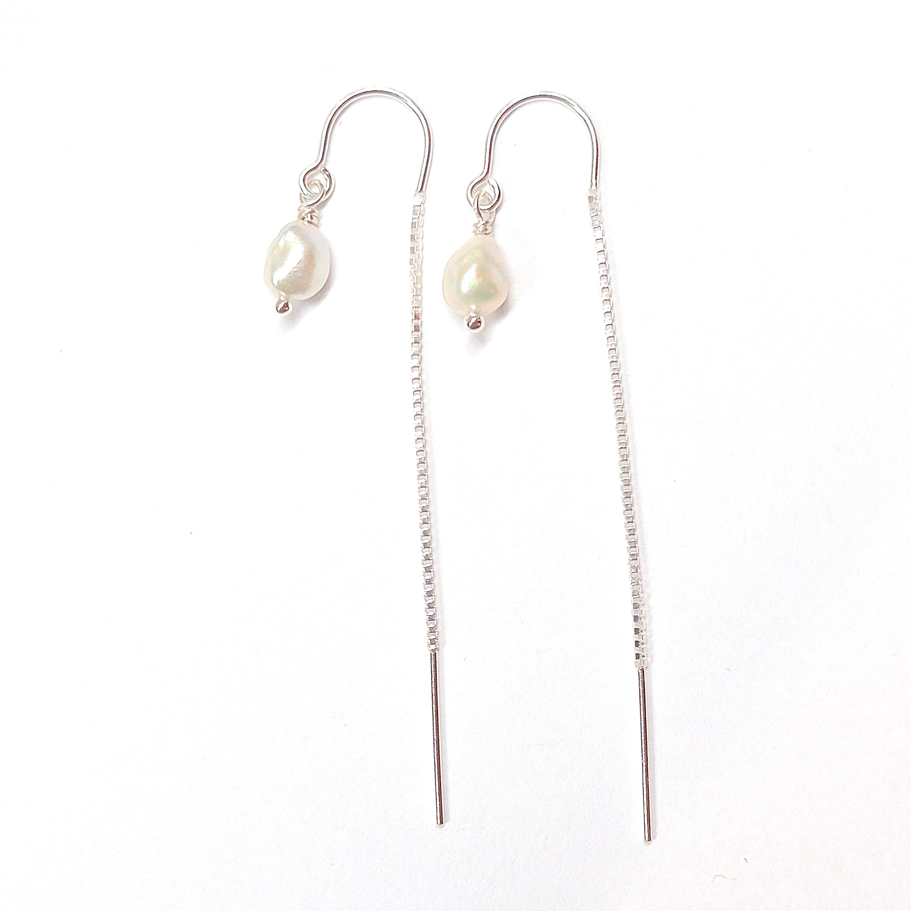 Silver threader earrings with keshi pearl