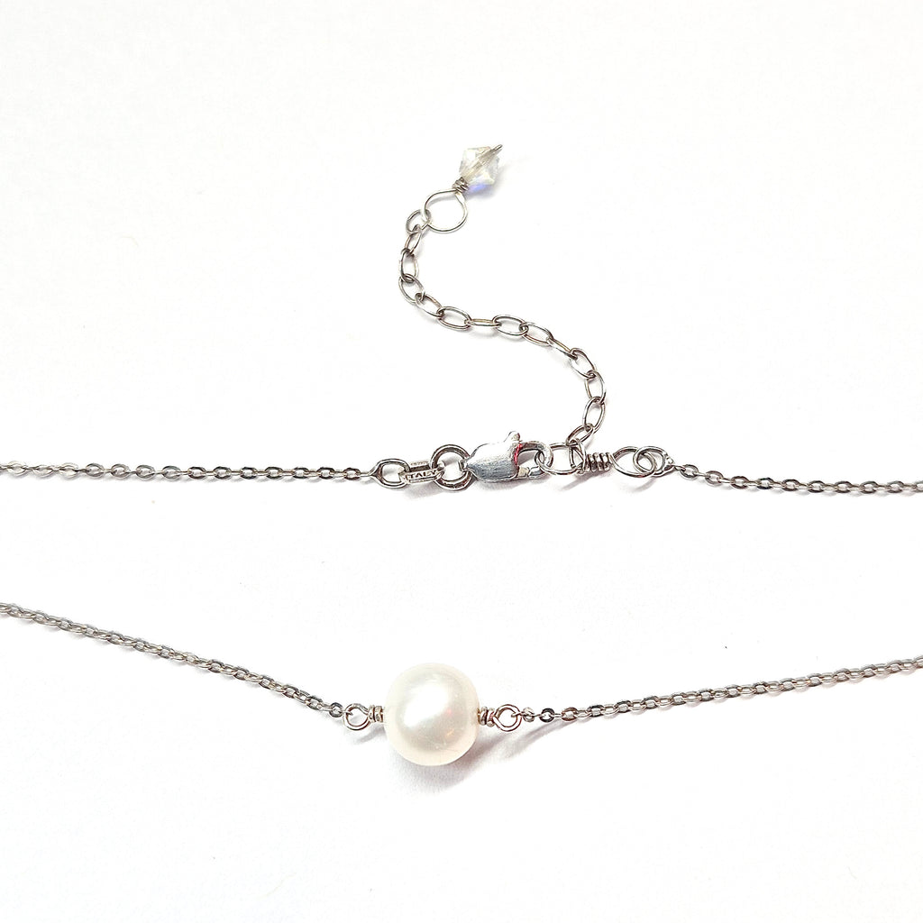 Sterling silver single pearl choker